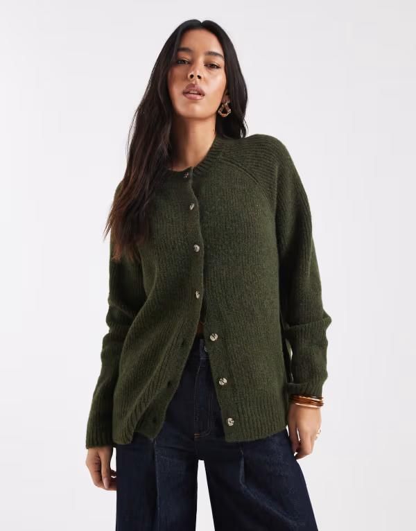 エイソス レディース アウター カーディガン ウール ASOS DESIGN wool blend oversized cardigan Khaki カーキ