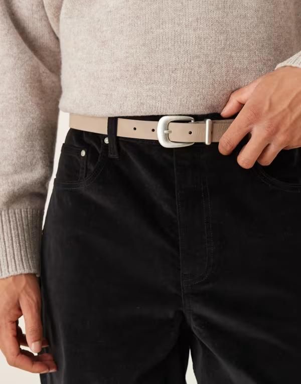 エイソス メンズ アクセサリー ベルト ASOS DESIGN skinny belt with curve buckle and metal tip in stone ストーン