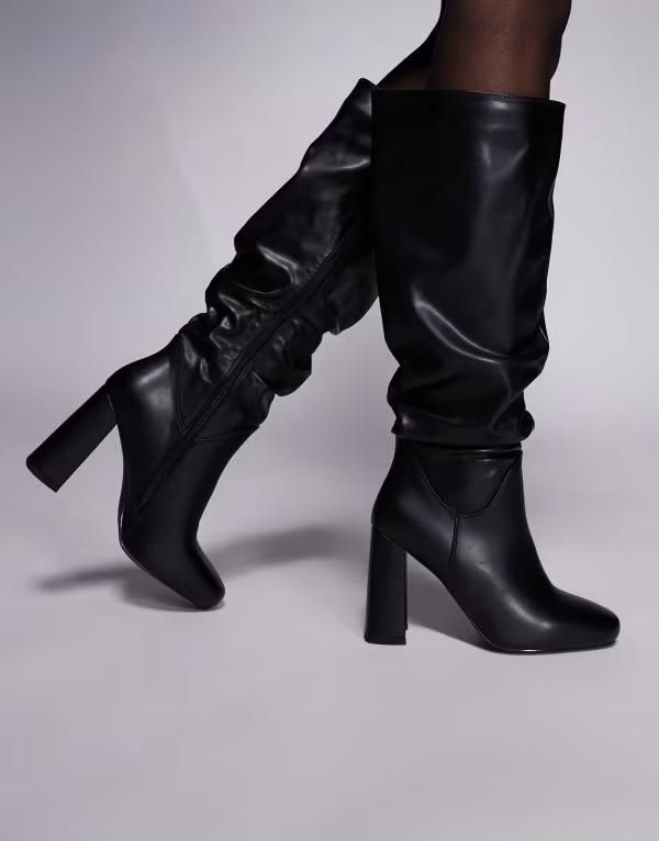 シミ レディース シューズ ブーツ・レインブーツ ギャザー ブーツ ヒール SIMMI Shoes Simmi London Hanzel ruched block heeled knee boots