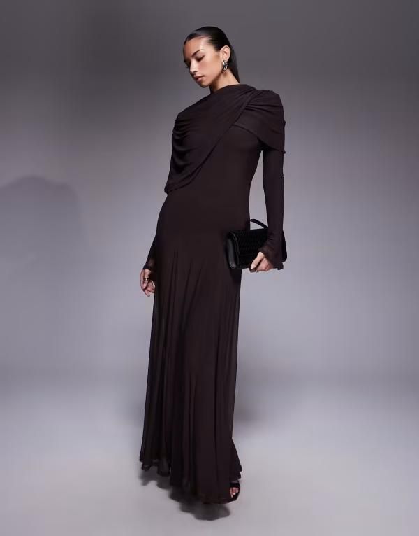 エイソス レディース トップス ワンピース ドレープ メッシュ オーバーレイ マキシ ASOS DESIGN modest mesh maxi dress with overlay draped ne