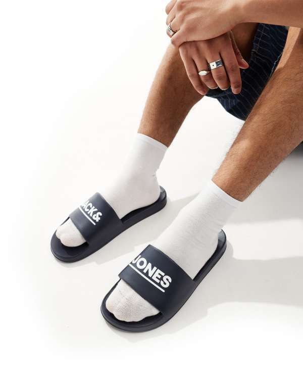 ジャック アンド ジョーンズ メンズ シューズ サンダル Jack Jones pool sliders Navy Blazer ネイビー