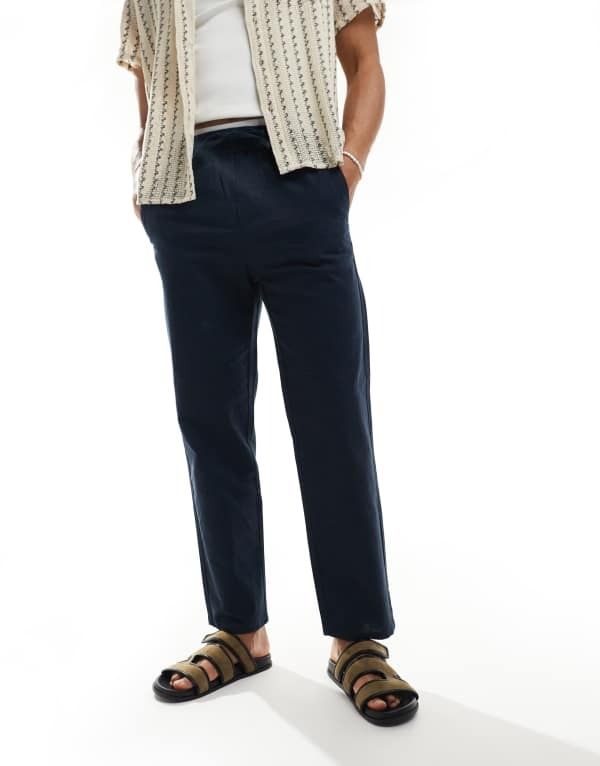 オンリーアンドサンズ メンズ ボトムス カジュアルパンツ パンツ リネン ONLY SONS linen mix loose fit pants Dark Navy ネイビー