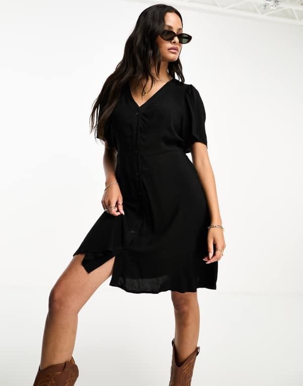 ヴェロモーダ レディース トップス ワンピース ミニ Vero Moda button through mini skater dress Black ブラック 13,634円