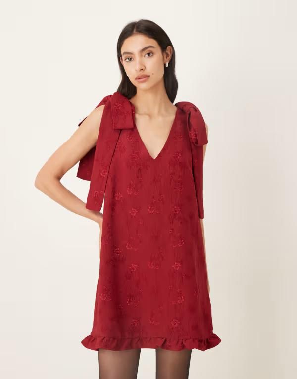 シスタージュン レディース トップス ワンピース フリル裾 Vネック フリル ミニ Sister Jane vneck bow shoulders mini dress with ruffle hem