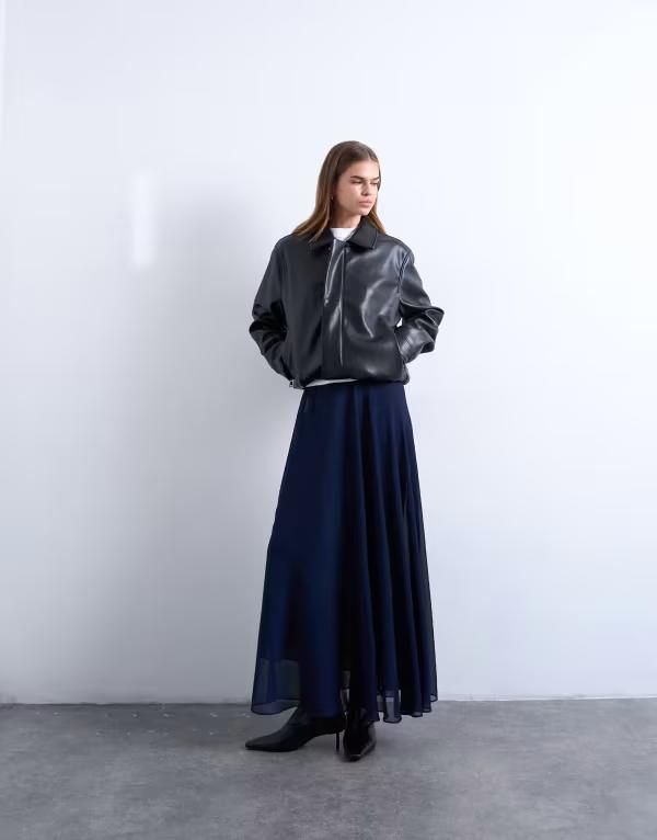 トップショップ レディース ボトムスカート シフォン シアー マキシ Topshop sheer full circle chiffon maxi skirt Navy ネイビー