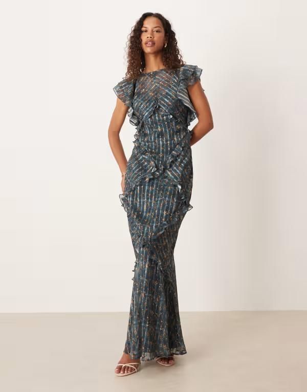 エイソス レディース トップス ワンピース フラワー柄 プリント マキシ フラワー ASOS DESIGN maxi dress with frill body detailing floral pr