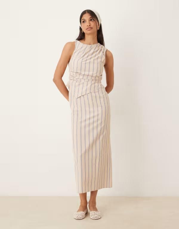 エイソス レディース トップス ワンピース ミディワンピース ドレープ ミディ ASOS DESIGN 2 in 1 drape midi dress with striped bodice in s