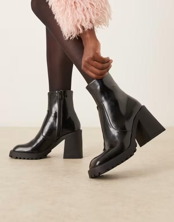 レイド レディース シューズ ブーツ・レインブーツ アンクル ブーツ ヒール RAID Sugar block heel ankle boots BLACK PU ブラック