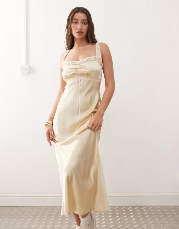 リクレイム ヴィンテージ レディース トップス ワンピース コントラスト マキシ Reclaimed Vintage maxi slip dress with contrast pink trim i