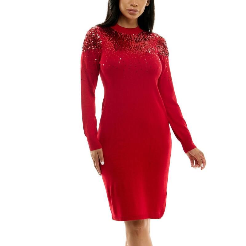 ニナレオナルド レディース トップス ワンピース セーター スパンコール Womens Nina Leonard Sequinsweater Dress Red レッド 9,610円