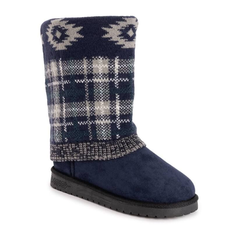 ムクルクス レディース シューズ ブーツ・レインブーツ ニット MUK LUKS Cheryl Womens Plaid Knit Winter Boots Dark Sapphire サファイア