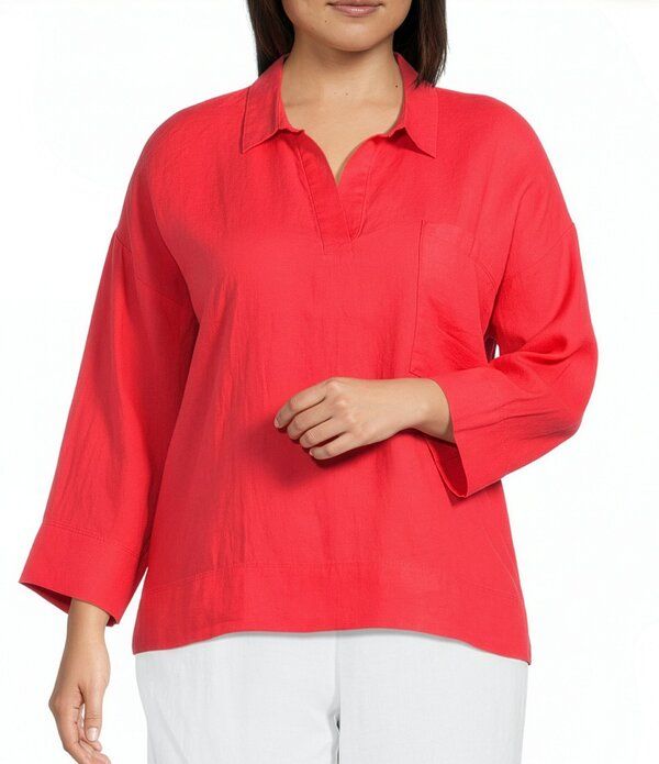 エイリーンフィッシャー レディース トップス シャツ プラスサイズ リネン Eileen Fisher Plusize Organic Linen Classicollar Long Sleeve P