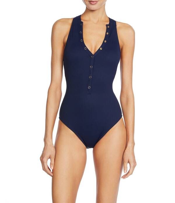 ロビンピッコーネ レディース トップス シャツ オープンバック Vネック ROBIN PICCONE Amy Solid High VNeck Open Back One Piece Swimsuit