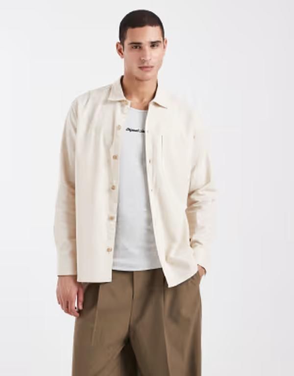 ジャック アンド ジョーンズ メンズ トップス シャツ リネン Jack Jones linen blend overshirt in creamoonbeam クリーム