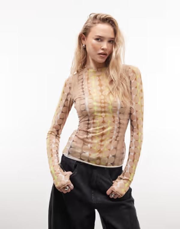 エーエフアールエム レディース トップス シャツ クルーネック メッシュ AFRM Kaylee long sleeve crew neck mesh top in tonal dotONAL DOT