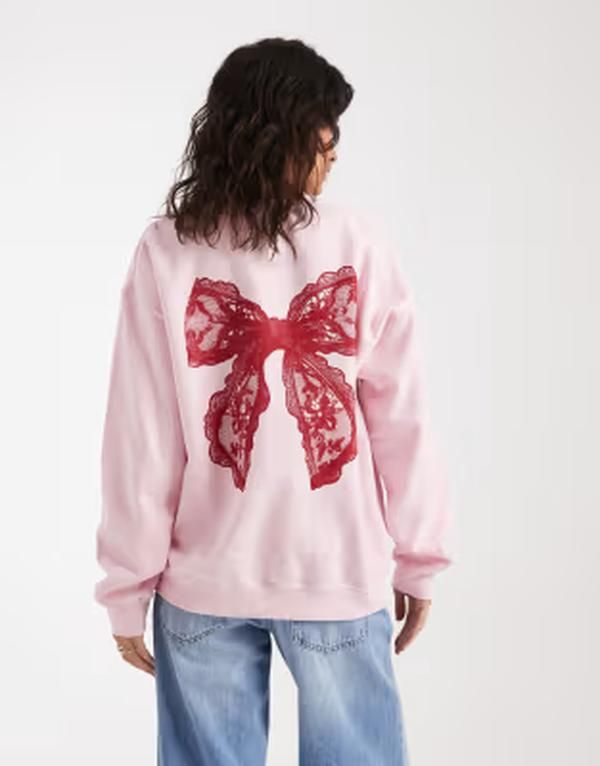 ミスセルフフリッジ レディース アウター パーカー・スウェット シャツ レース グラフィック Misselfridge sweatshirt with lace bow graphic PINK ピン