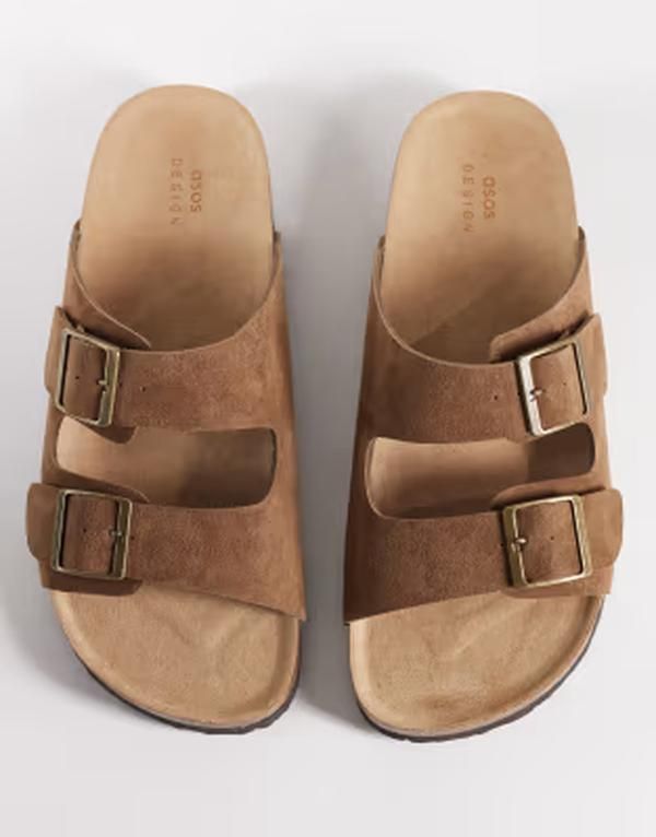 エイソス メンズ シューズ サンダル スエード ASOS DESIGN two strap sandals with cork sole in mole bonded suede Mole