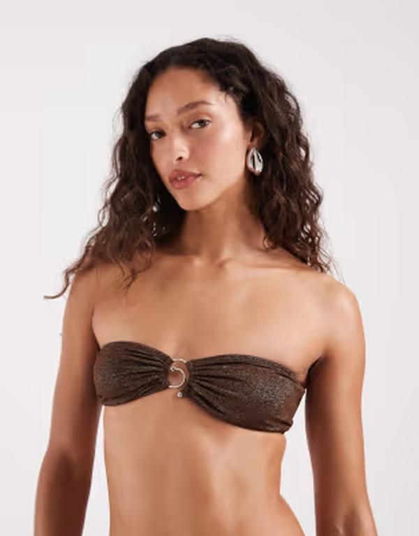 モーテル レディース 水着 トップのみ Motel Sorawa spiral bead bandeau bikini top shimmer part of a set BROWN ブラウン