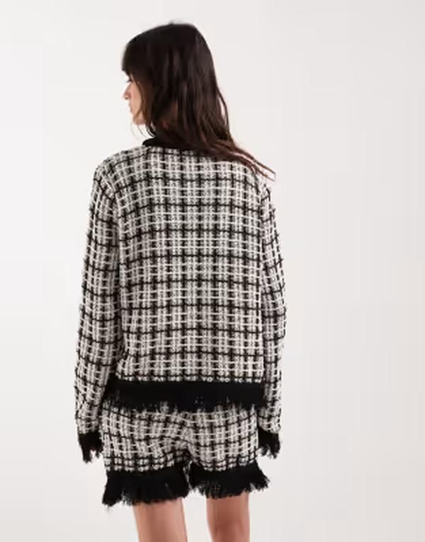 エイソス レディース アウター カーディガン ツイード ニット ASOS DESIGN knitweed cardigand ecru part of a set BlackEcru エクリュ