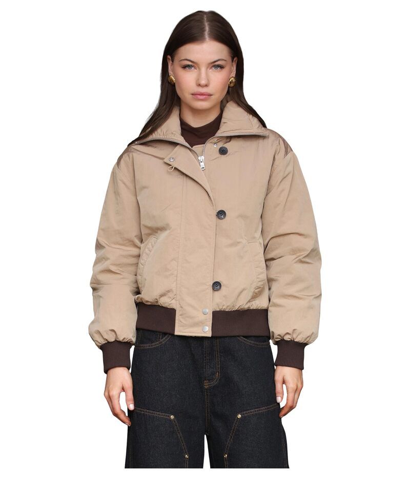 アヴェックレフィーユ レディース アウター コート ハイネック ジャケット Avec Les Filles Padded High Neck Bomber Jacket Khaki カーキ