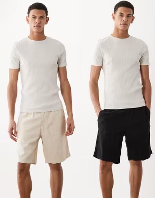 ジャック アンド ジョーンズ メンズ ボトムス ハーフパンツ・ショーツ ショートパンツ リネン Jack Jones 2 pack linen mix shorts and cream Black ブ