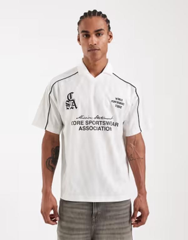 ジャック アンド ジョーンズ メンズ トップス Tシャツ Jack Jonesoccer shirt Bright White ホワイト