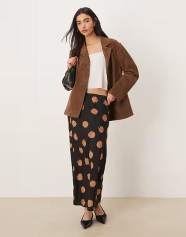 ウェンズデーガール レディース ボトムスカート ドット Wednesdays Girl bias cut midaxi skirt polka dots BROWN ブラウン