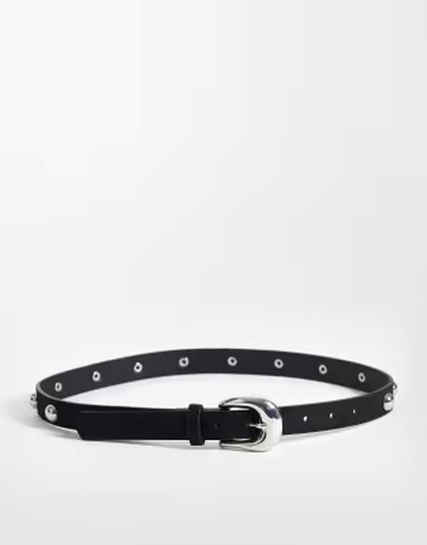 ピーシーズ レディース アクセサリー ベルト レザー Piecesilver tone studded leather look belt Black Silver studs ブラック