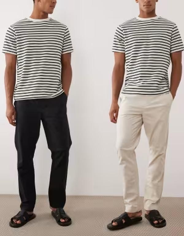 エイソス メンズ ボトムス カジュアルパンツ リネン ASOS DESIGN 2 pack slim linen blend pants and stone BlackStone ブラック