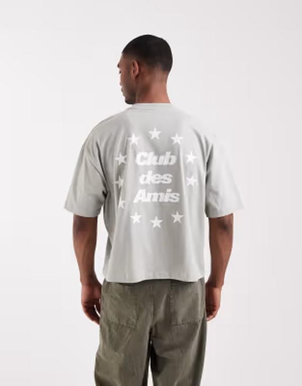 エイソス メンズ トップス Tシャツ グラフィック ASOS DESIGN boxy oversized Tshirt with text graphic Belgian block グレー 8,386円