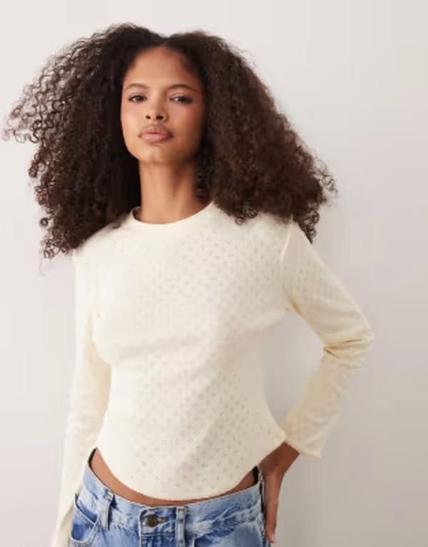 ミスセルフフリッジ レディース トップス シャツ Misselfridge pointelle threequarter length sleeve top in buttermilk yellow 9,975円