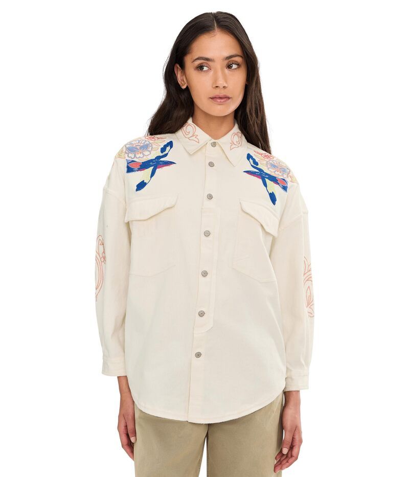 フリーピープル レディース トップス シャツ 刺繍 Free People We The Free Take Flight Embroidered Shirt Snow Bell Combo