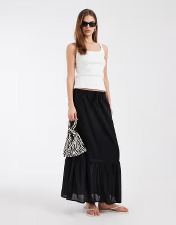ヴェロモーダ レディース ボトムスカート マキシ Vero Moda textured boho maxi skirt Black ブラック 16,086円