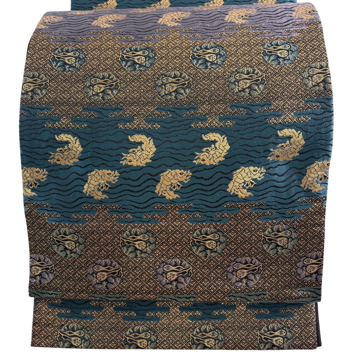 【美品】 袋帯 秀品 荒磯 瓢箪 箔 金色 全通 正絹 【中古】
