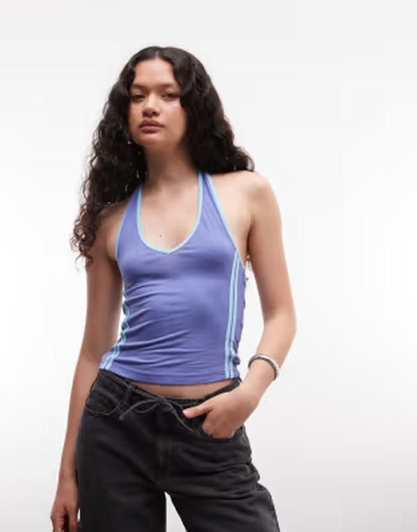 コルージョン レディース トップス ベスト ホルター COLLUSION sporty halter neck top stripes BLUE ブルー 10,066円