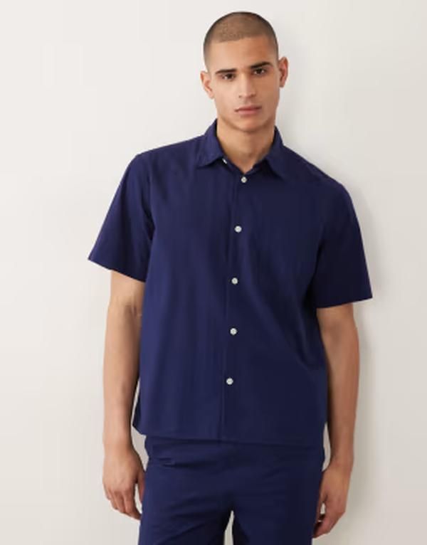 セレクティッド メンズ トップス シャツ Selected seersucker short sleeve shirt part of a set OCEAN CAVERN ネイビー 20,060円
