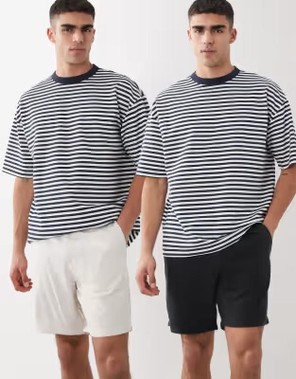 エイソス メンズ ボトムス ハーフパンツ・ショーツ ショートパンツ リネン ASOS DESIGN 2 pack slim linen blend shorts in mid length and s