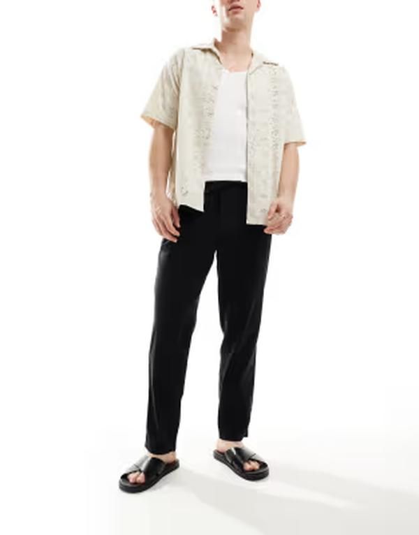 ジャック アンド ジョーンズ メンズ ボトムス カジュアルパンツ リネン Jack Joneslim taperedrawstring linen pants Black ブラック