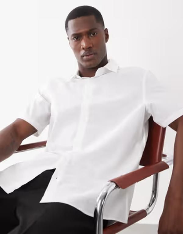 エイソス メンズ トップス シャツ レギュラーフィット リネン ASOS DESIGN regular fit smart linen blend shirt WHITE ホワイト 13,121円