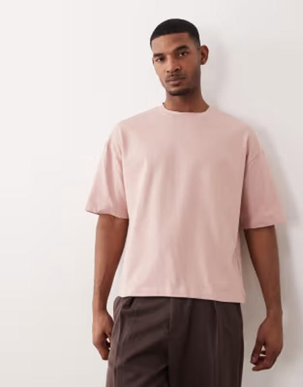エイソス メンズ トップス Tシャツ ASOS DESIGN heavyweight boxy oversized Tshirt Pale Mauve ピンク