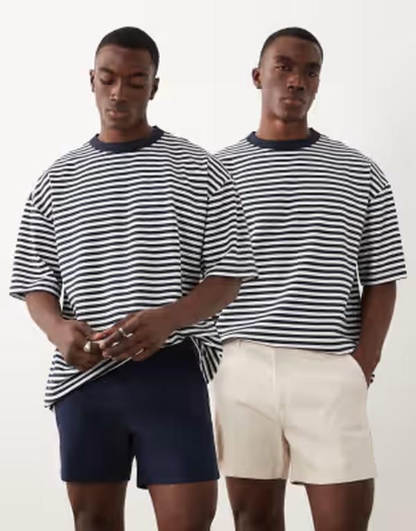 エイソス メンズ ボトムス ハーフパンツ・ショーツ ショートパンツ ASOS DESIGN 2 pack chino shorts in short length and stone NavySton