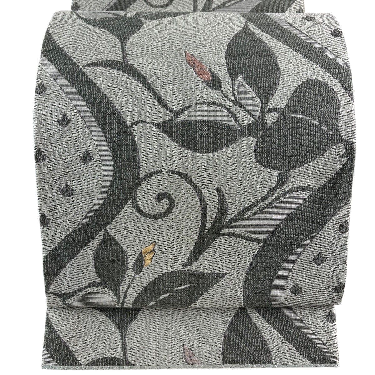 【美品】 袋帯 秀品 草花 花唐草 灰緑 六通 正絹 【中古】 6,248円