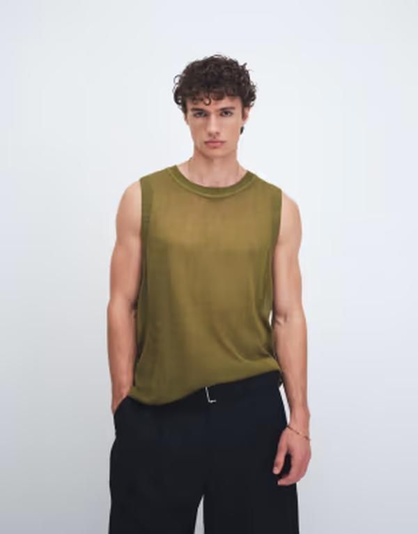 エイソス メンズ トップス ベスト ニット ASOS DESIGN relaxed knit lightweightankhaki カーキ