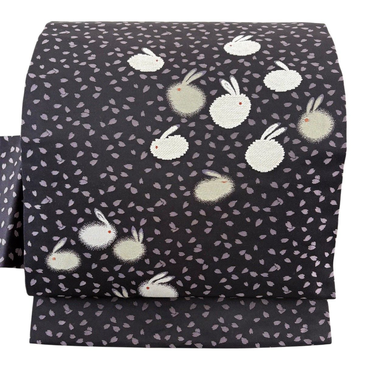 【美品】 名古屋帯 逸品 うさぎ 花びら 濃紫 正絹 【中古】