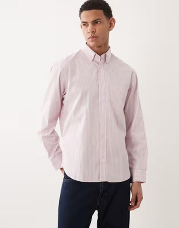 マンゴ メンズ トップス シャツ Mango classic striped shirt PINK ピンク