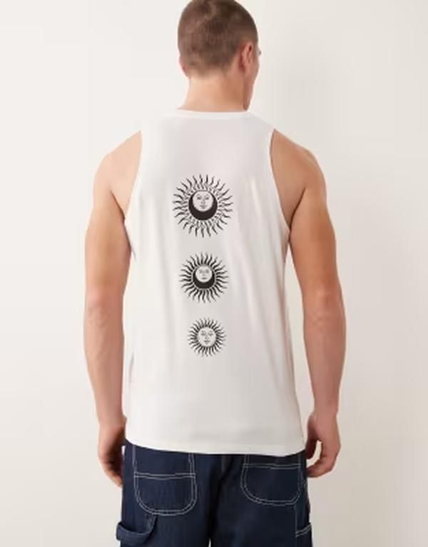 ジャック アンド ジョーンズ メンズ トップス ベスト プリント Jack Jones oversized tank top with sun back print Bright White ホワイト