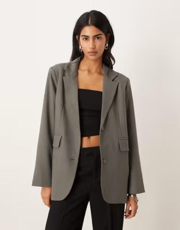 モーテル レディース アウター ジャケット・ブルゾン ブレザー Motel Maiwa textured blazer in charcoal Gray グレー 29,452円