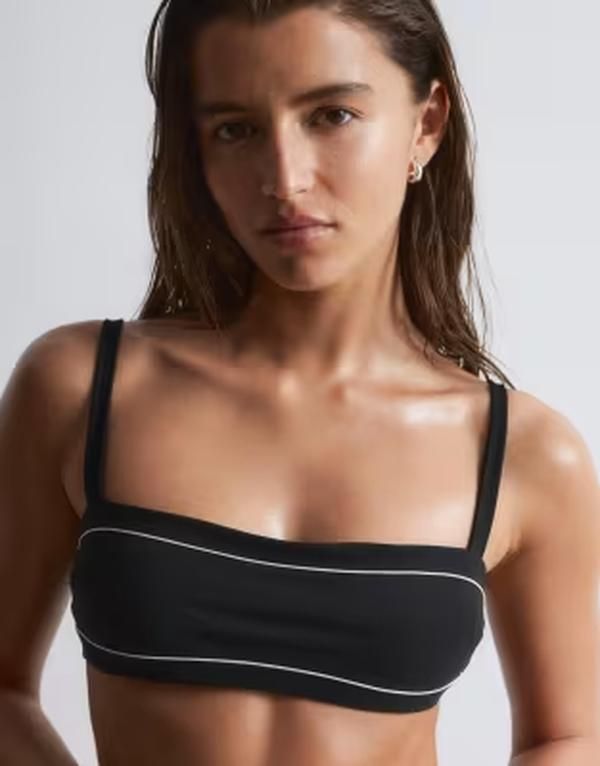 アンドアザーストーリーズ レディース 水着 トップのみ Other Stories bandeau bikini top with mono stripe Black ブラック