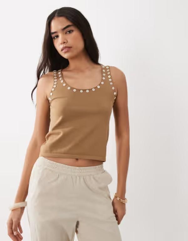 マンゴ レディース トップス ベスト Mango racer tank top with button detail BROWN ブラウン 17,136円
