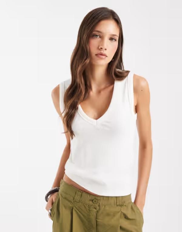 ヴェロモーダ レディース トップス ベスト Vネック リブ Vero Moda ribbedeep vneck tank top Snowhite ホワイト